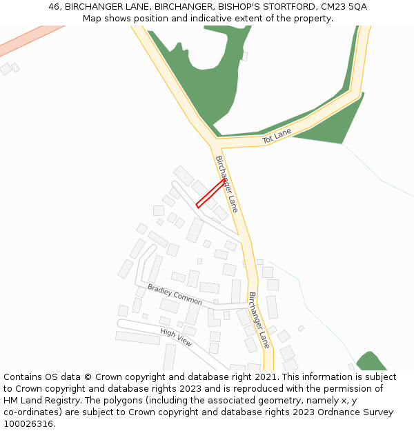 46, BIRCHANGER LANE, BIRCHANGER, BISHOP'S STORTFORD, CM23 5QA: Location map and indicative extent of plot