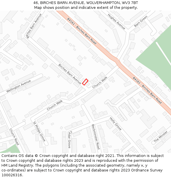 46, BIRCHES BARN AVENUE, WOLVERHAMPTON, WV3 7BT: Location map and indicative extent of plot