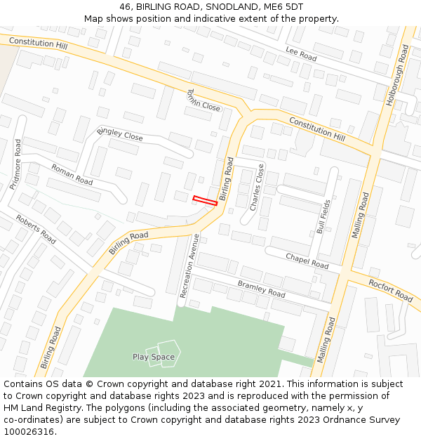 46, BIRLING ROAD, SNODLAND, ME6 5DT: Location map and indicative extent of plot