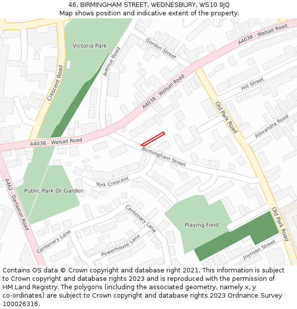 46, BIRMINGHAM STREET, WEDNESBURY, WS10 9JQ: Location map and indicative extent of plot