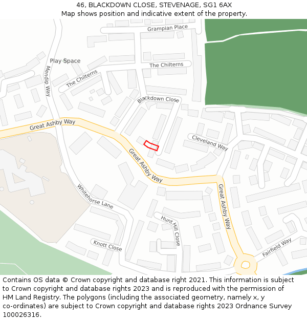 46, BLACKDOWN CLOSE, STEVENAGE, SG1 6AX: Location map and indicative extent of plot