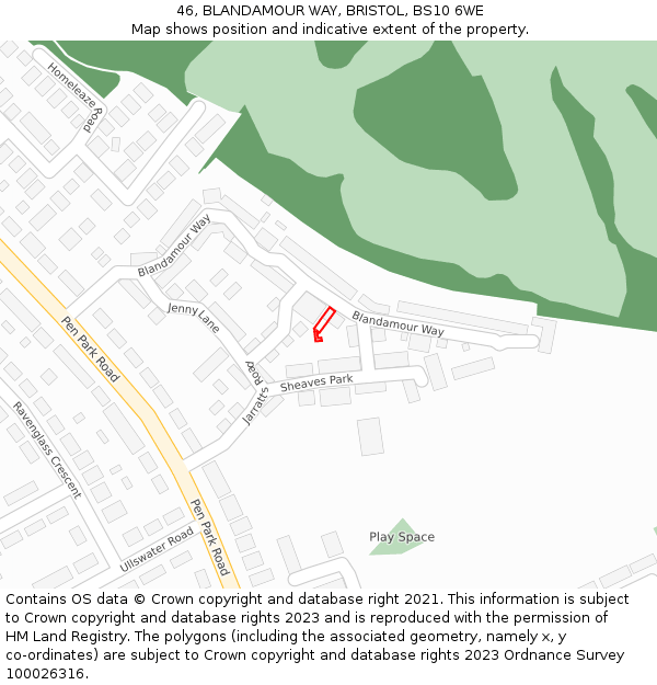 46, BLANDAMOUR WAY, BRISTOL, BS10 6WE: Location map and indicative extent of plot