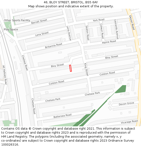 46, BLOY STREET, BRISTOL, BS5 6AY: Location map and indicative extent of plot