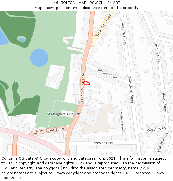 46, BOLTON LANE, IPSWICH, IP4 2BT: Location map and indicative extent of plot