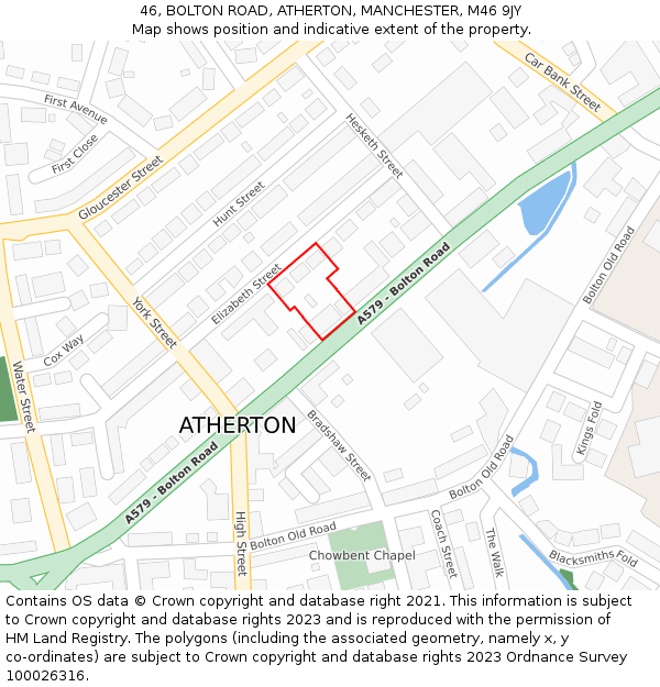 46, BOLTON ROAD, ATHERTON, MANCHESTER, M46 9JY: Location map and indicative extent of plot