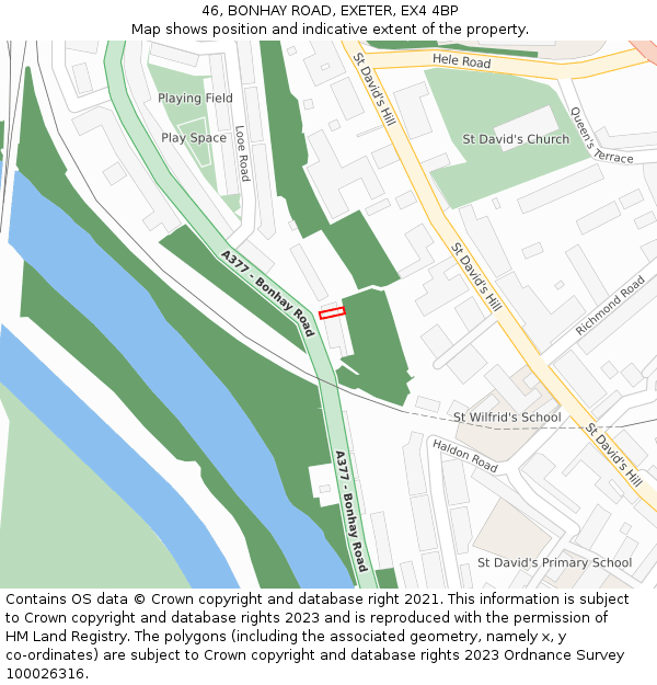 46, BONHAY ROAD, EXETER, EX4 4BP: Location map and indicative extent of plot