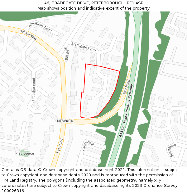 46, BRADEGATE DRIVE, PETERBOROUGH, PE1 4SP: Location map and indicative extent of plot