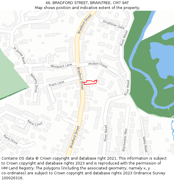 46, BRADFORD STREET, BRAINTREE, CM7 9AT: Location map and indicative extent of plot