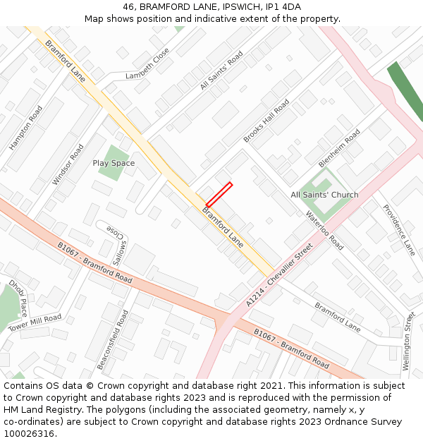 46, BRAMFORD LANE, IPSWICH, IP1 4DA: Location map and indicative extent of plot