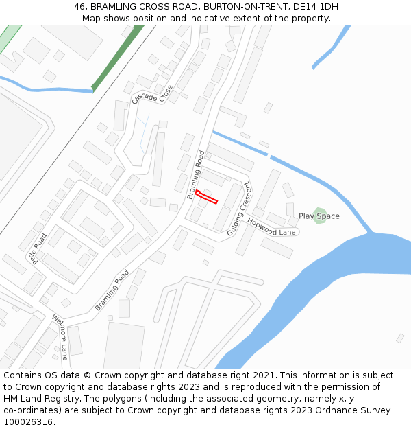 46, BRAMLING CROSS ROAD, BURTON-ON-TRENT, DE14 1DH: Location map and indicative extent of plot
