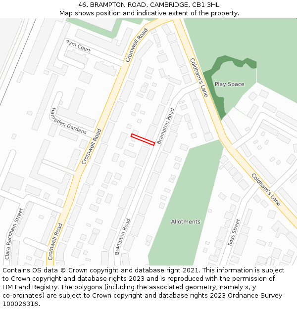 46, BRAMPTON ROAD, CAMBRIDGE, CB1 3HL: Location map and indicative extent of plot