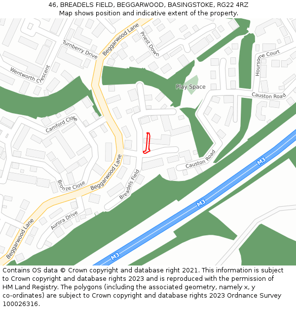 46, BREADELS FIELD, BEGGARWOOD, BASINGSTOKE, RG22 4RZ: Location map and indicative extent of plot