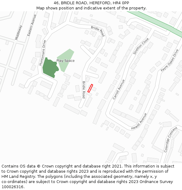 46, BRIDLE ROAD, HEREFORD, HR4 0PP: Location map and indicative extent of plot