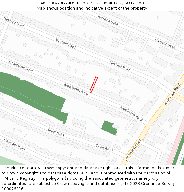 46, BROADLANDS ROAD, SOUTHAMPTON, SO17 3AR: Location map and indicative extent of plot