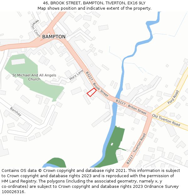 46, BROOK STREET, BAMPTON, TIVERTON, EX16 9LY: Location map and indicative extent of plot