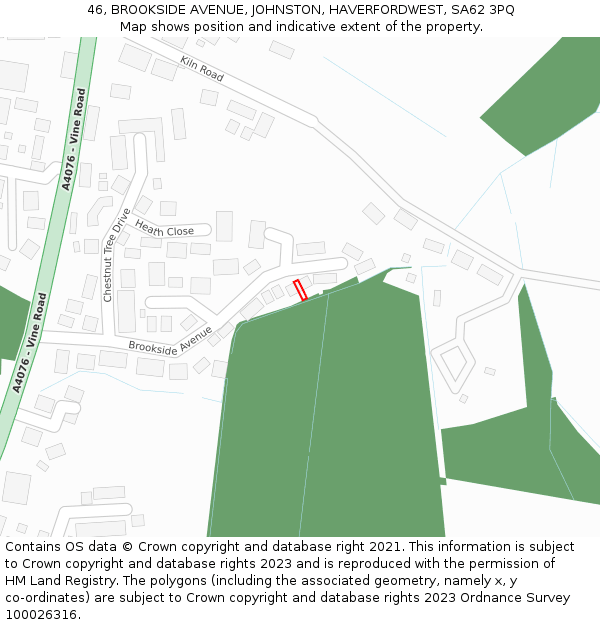 46, BROOKSIDE AVENUE, JOHNSTON, HAVERFORDWEST, SA62 3PQ: Location map and indicative extent of plot