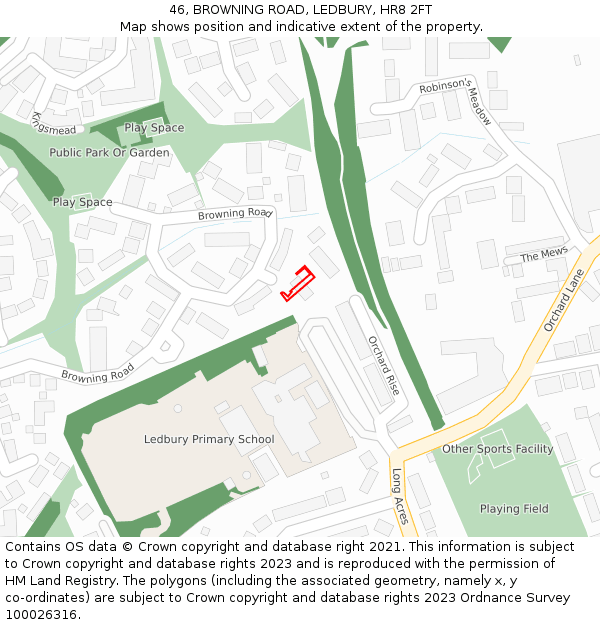 46, BROWNING ROAD, LEDBURY, HR8 2FT: Location map and indicative extent of plot
