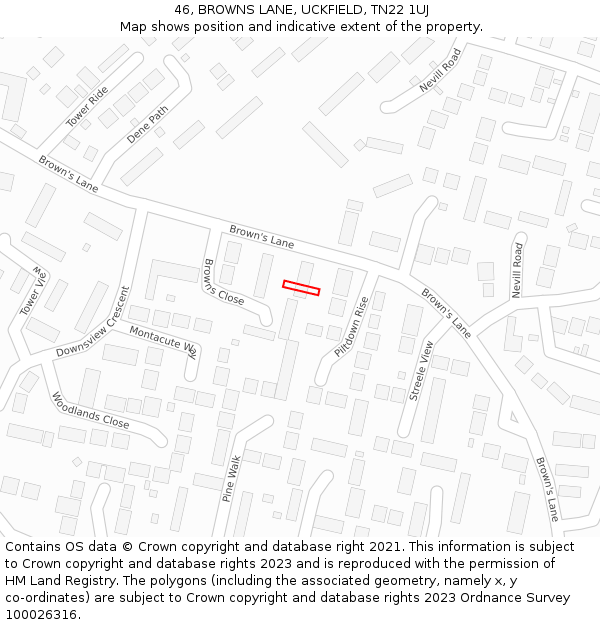 46, BROWNS LANE, UCKFIELD, TN22 1UJ: Location map and indicative extent of plot