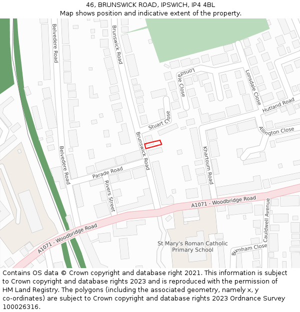 46, BRUNSWICK ROAD, IPSWICH, IP4 4BL: Location map and indicative extent of plot