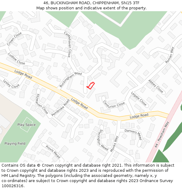 46, BUCKINGHAM ROAD, CHIPPENHAM, SN15 3TF: Location map and indicative extent of plot