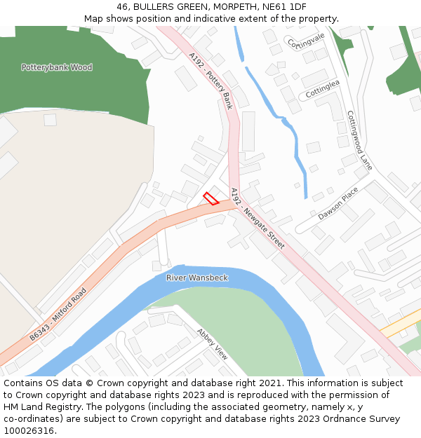 46, BULLERS GREEN, MORPETH, NE61 1DF: Location map and indicative extent of plot