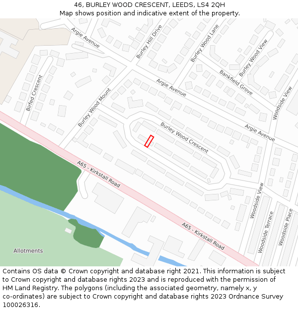 46, BURLEY WOOD CRESCENT, LEEDS, LS4 2QH: Location map and indicative extent of plot