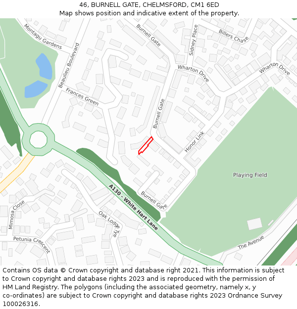 46, BURNELL GATE, CHELMSFORD, CM1 6ED: Location map and indicative extent of plot