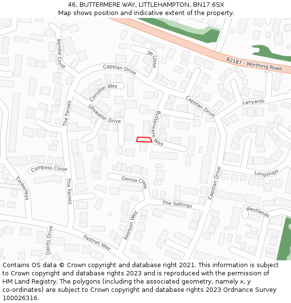 46, BUTTERMERE WAY, LITTLEHAMPTON, BN17 6SX: Location map and indicative extent of plot