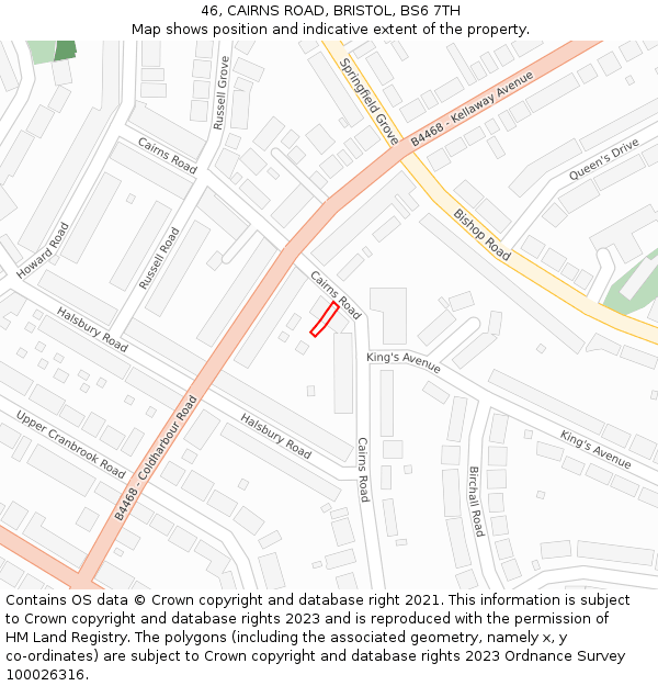 46, CAIRNS ROAD, BRISTOL, BS6 7TH: Location map and indicative extent of plot