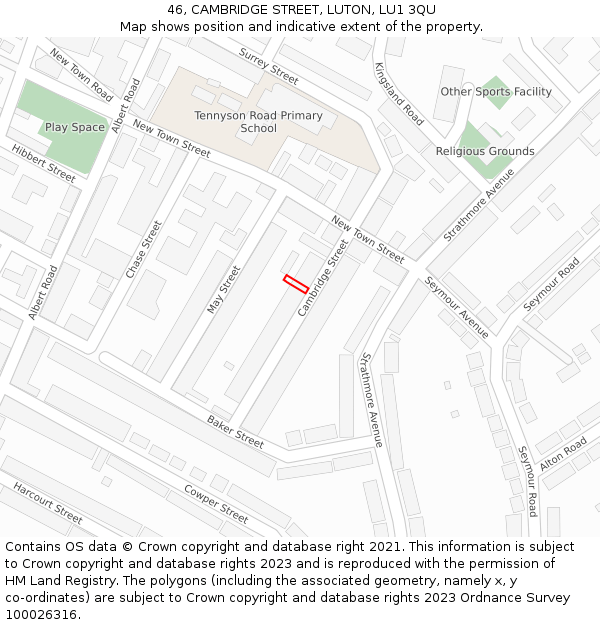 46, CAMBRIDGE STREET, LUTON, LU1 3QU: Location map and indicative extent of plot
