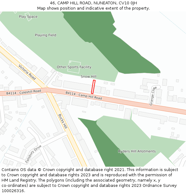 46, CAMP HILL ROAD, NUNEATON, CV10 0JH: Location map and indicative extent of plot