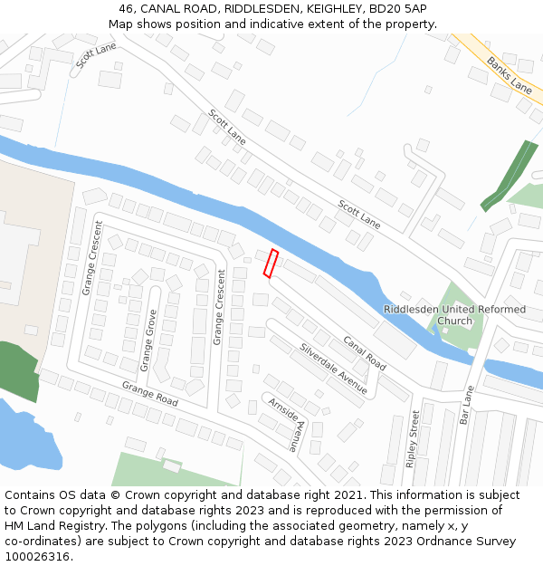 46, CANAL ROAD, RIDDLESDEN, KEIGHLEY, BD20 5AP: Location map and indicative extent of plot
