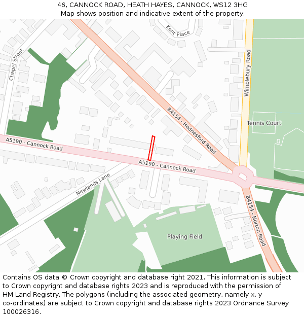 46, CANNOCK ROAD, HEATH HAYES, CANNOCK, WS12 3HG: Location map and indicative extent of plot