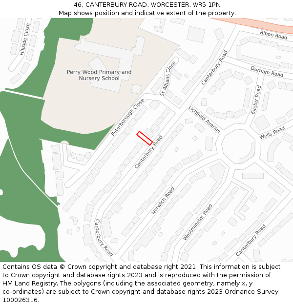 46, CANTERBURY ROAD, WORCESTER, WR5 1PN: Location map and indicative extent of plot