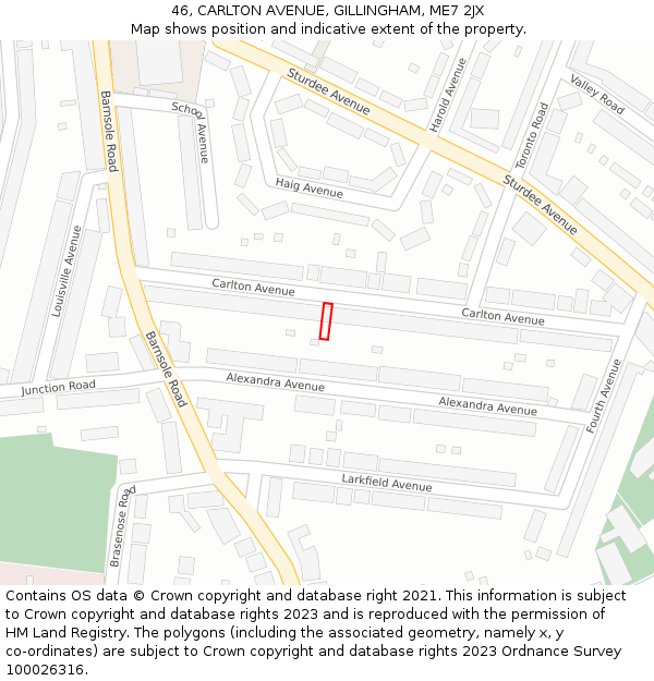 46, CARLTON AVENUE, GILLINGHAM, ME7 2JX: Location map and indicative extent of plot
