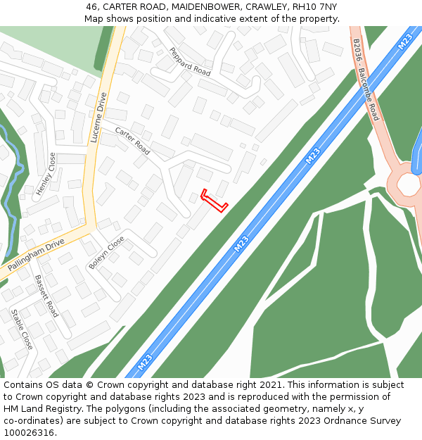 46, CARTER ROAD, MAIDENBOWER, CRAWLEY, RH10 7NY: Location map and indicative extent of plot