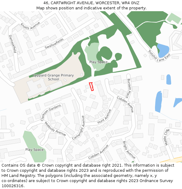 46, CARTWRIGHT AVENUE, WORCESTER, WR4 0NZ: Location map and indicative extent of plot