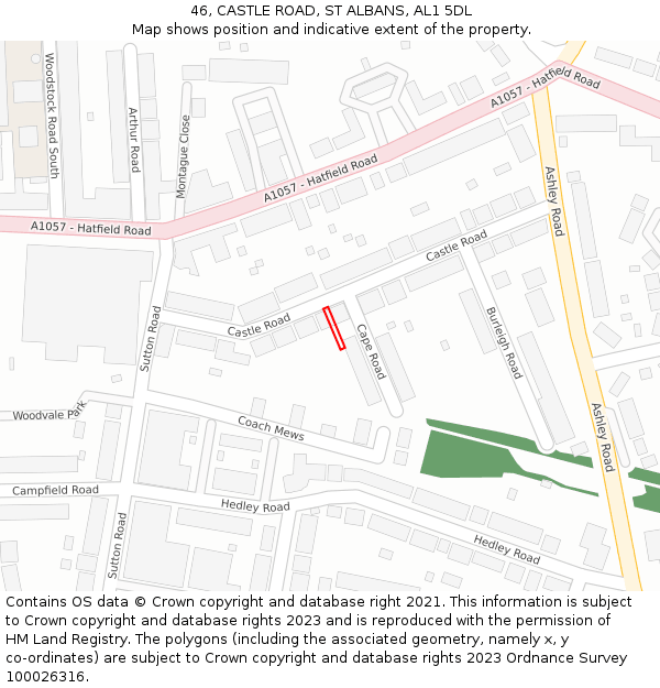 46, CASTLE ROAD, ST ALBANS, AL1 5DL: Location map and indicative extent of plot