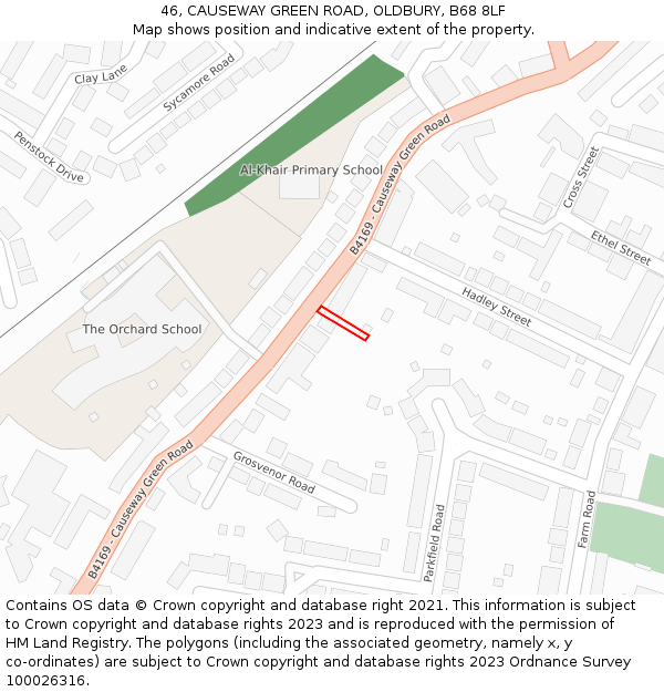 46, CAUSEWAY GREEN ROAD, OLDBURY, B68 8LF: Location map and indicative extent of plot