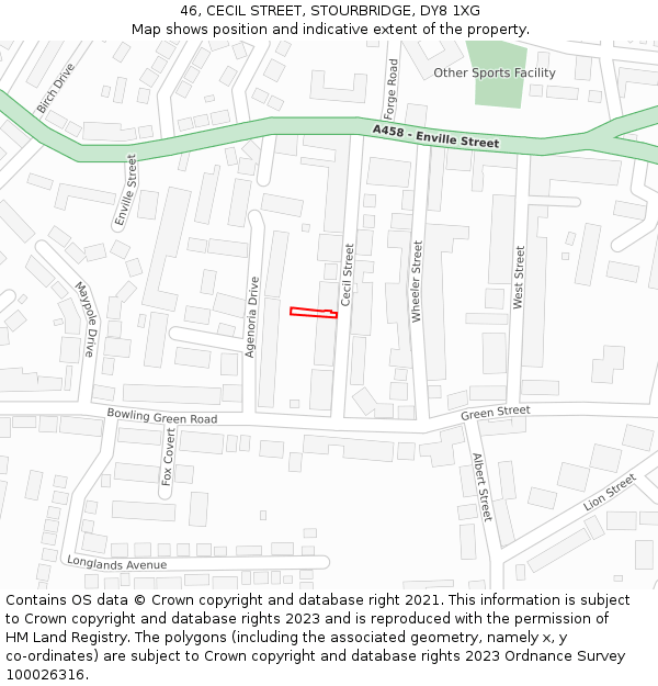 46, CECIL STREET, STOURBRIDGE, DY8 1XG: Location map and indicative extent of plot