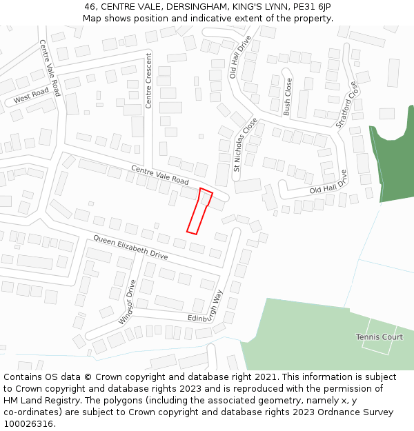 46, CENTRE VALE, DERSINGHAM, KING'S LYNN, PE31 6JP: Location map and indicative extent of plot