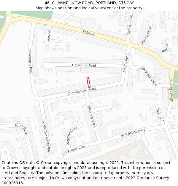 46, CHANNEL VIEW ROAD, PORTLAND, DT5 2AY: Location map and indicative extent of plot