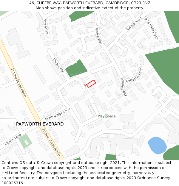 46, CHEERE WAY, PAPWORTH EVERARD, CAMBRIDGE, CB23 3NZ: Location map and indicative extent of plot