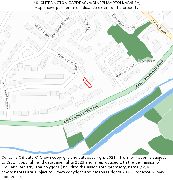46, CHERRINGTON GARDENS, WOLVERHAMPTON, WV6 8AJ: Location map and indicative extent of plot