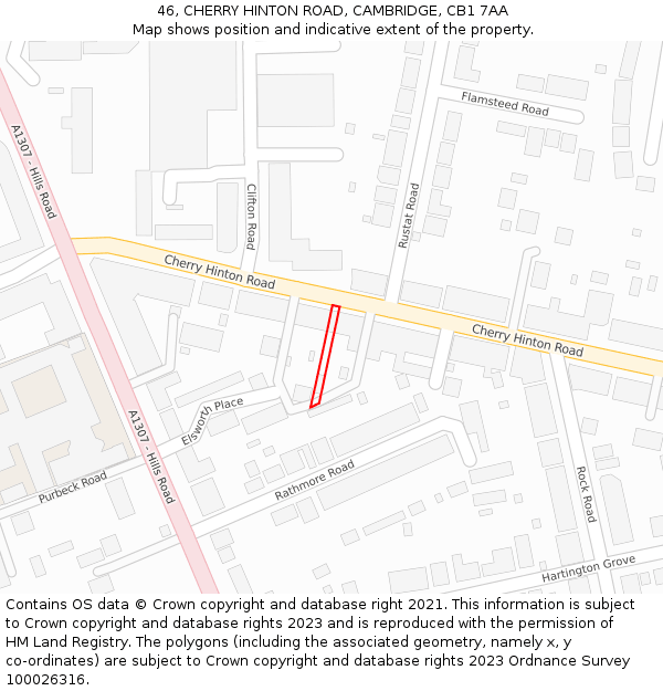 46, CHERRY HINTON ROAD, CAMBRIDGE, CB1 7AA: Location map and indicative extent of plot