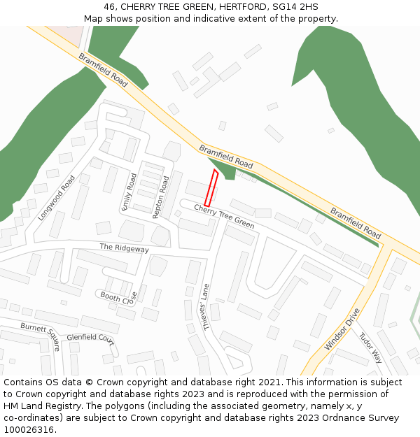 46, CHERRY TREE GREEN, HERTFORD, SG14 2HS: Location map and indicative extent of plot