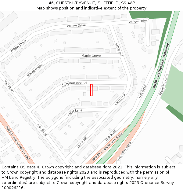 46, CHESTNUT AVENUE, SHEFFIELD, S9 4AP: Location map and indicative extent of plot
