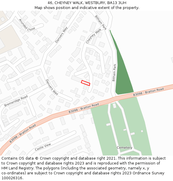 46, CHEYNEY WALK, WESTBURY, BA13 3UH: Location map and indicative extent of plot
