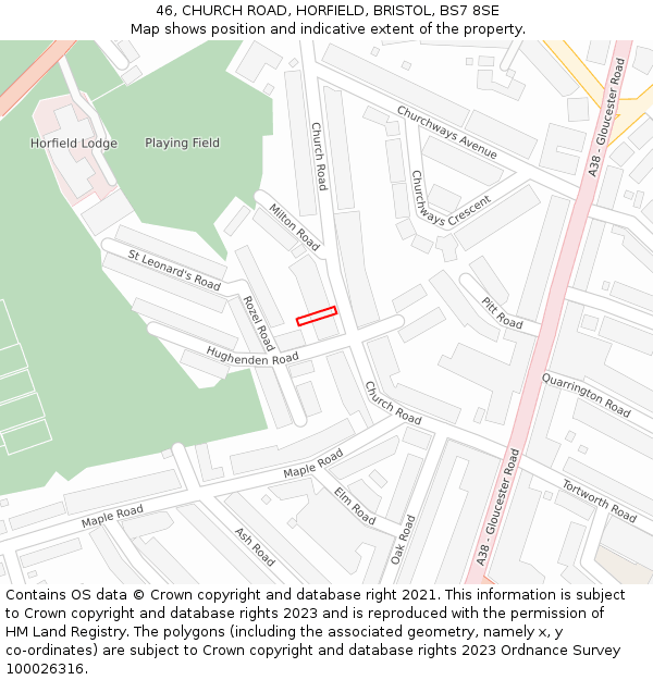 46, CHURCH ROAD, HORFIELD, BRISTOL, BS7 8SE: Location map and indicative extent of plot