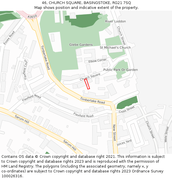 46, CHURCH SQUARE, BASINGSTOKE, RG21 7SQ: Location map and indicative extent of plot